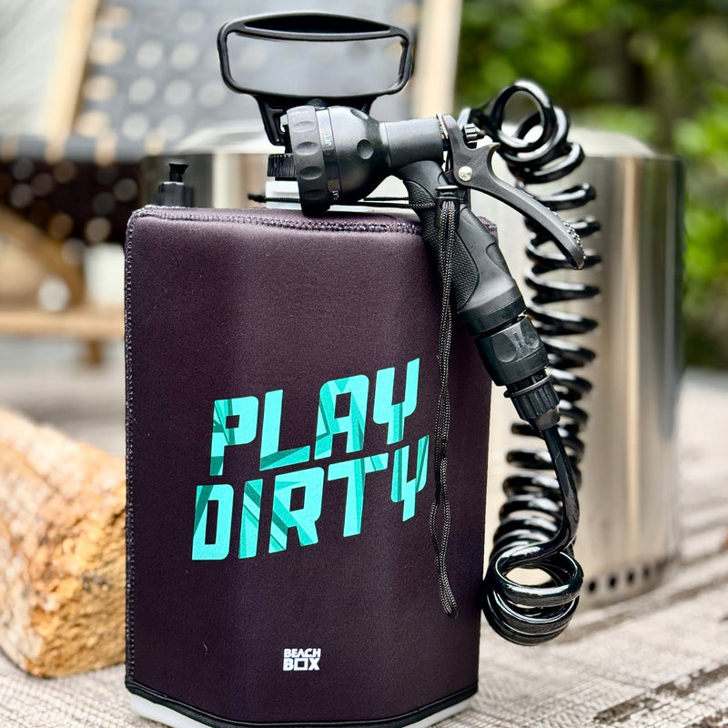 Load image into Gallery viewer, BeachBox Portable Shower Tank - &#39;Play Dirty&#39; / Black
