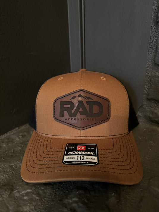 Rad Accessories Snap Back Leather Patch Trucker Hat Caramel & Black