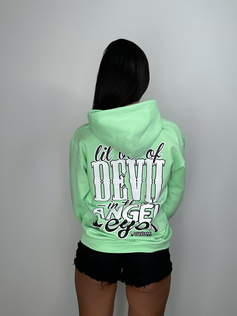 Load image into Gallery viewer, Lil Bit Of Devil in these Angel Eyes Hoodie
