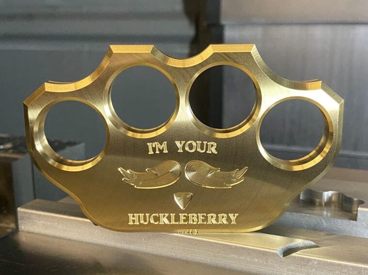 Load image into Gallery viewer, Milspin 3/4lb Brass Knuckle I&#39;m Your Huckleberry Solid Brass Paperweight
