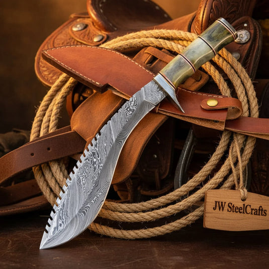 Handmade Frontier Fang Kukri Knife 12" with natural bone handle