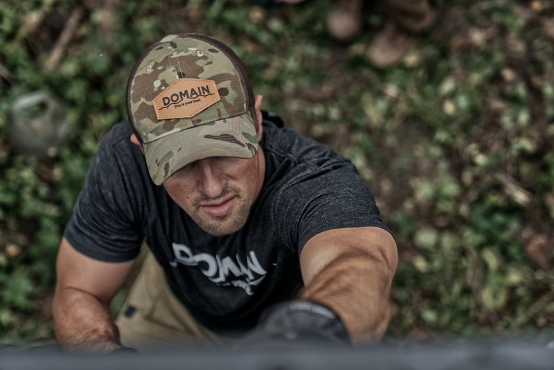 Load image into Gallery viewer, Domain Leather Patch Hat – Camo
