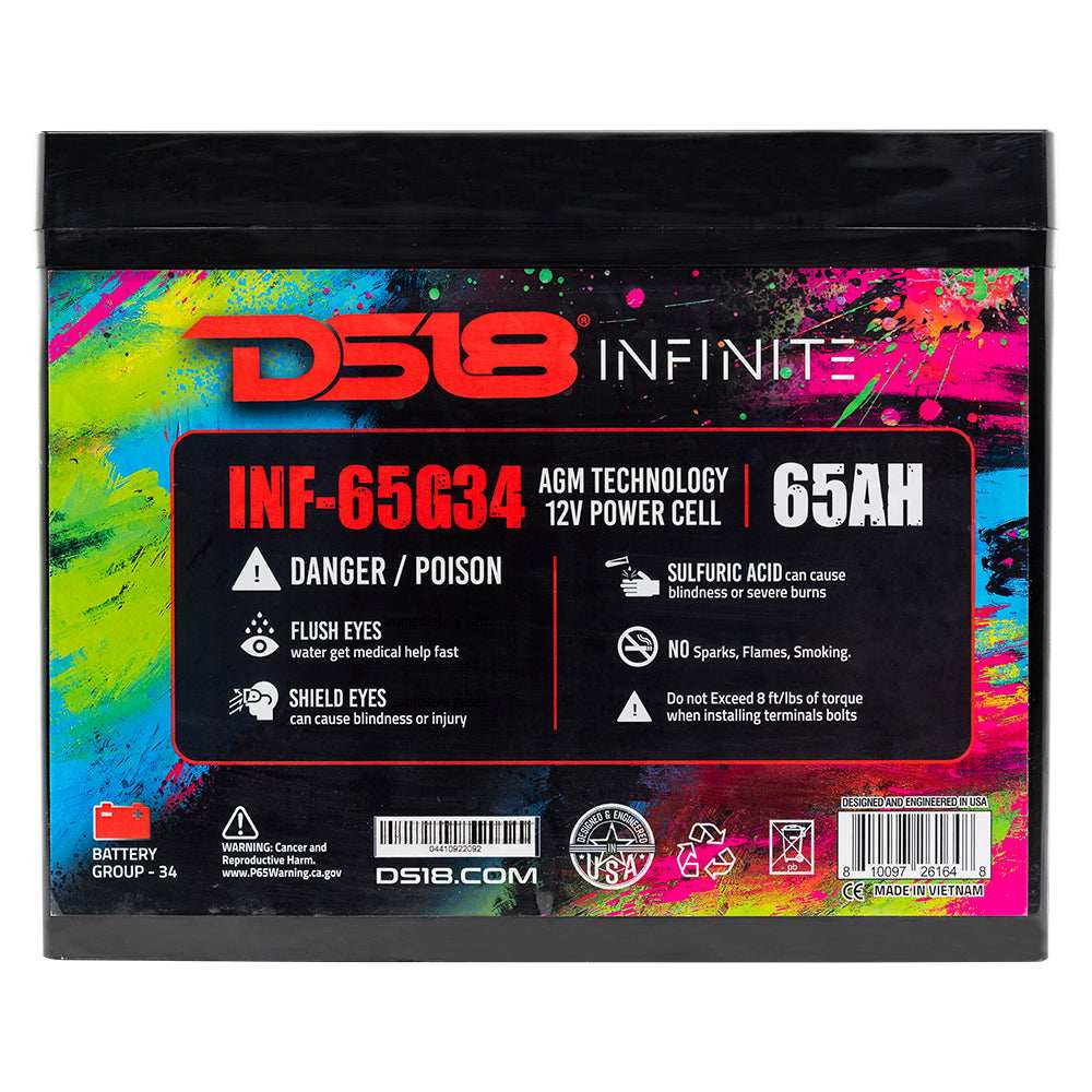 INF-65G34AH INFINITE 65 AH 2000 Watts AGM Group 34 Power Cell 12 Volt Battery - Skoutley Outdoors LLC