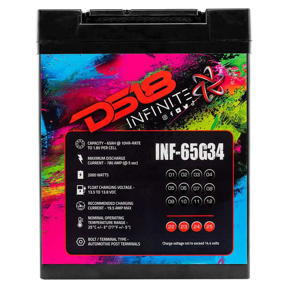 INF-65G34AH INFINITE 65 AH 2000 Watts AGM Group 34 Power Cell 12 Volt Battery - Skoutley Outdoors LLC
