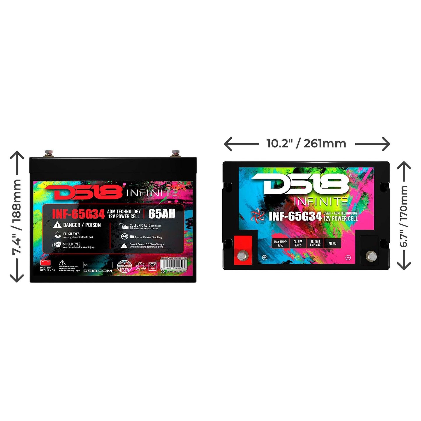 INF-65G34AH INFINITE 65 AH 2000 Watts AGM Group 34 Power Cell 12 Volt Battery - Skoutley Outdoors LLC