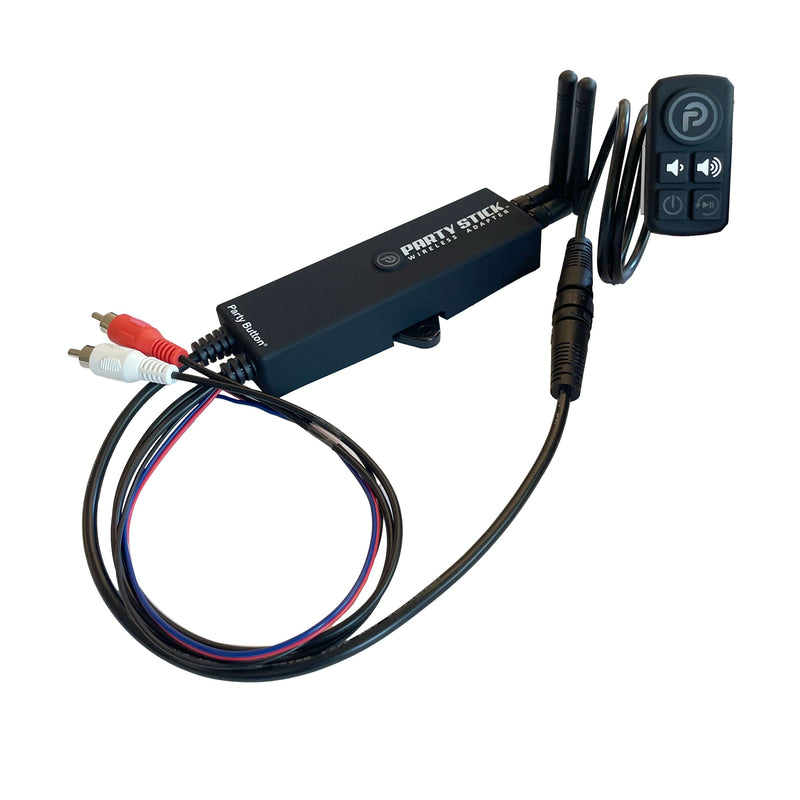 Load image into Gallery viewer, Party Stick | Wireless Music Sharing Adapter | one-click Party Button pairing | Knockout Keypad | 12 volt Powered | RCA Audio Output | Remote Amplifier Turn-On
