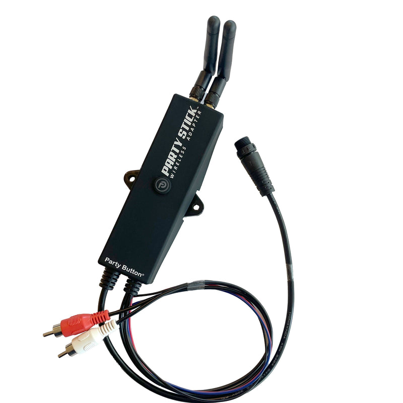 Load image into Gallery viewer, Party Stick | Wireless Music Sharing Adapter | one-click Party Button pairing | Knockout Keypad | 12 volt Powered | RCA Audio Output | Remote Amplifier Turn-On
