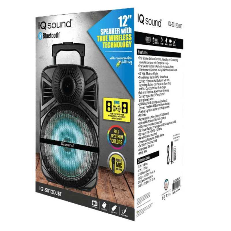 Load image into Gallery viewer, IQ Sound 12" Portable Bluetooth Speaker with True Wireless Technology
