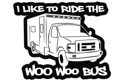 I LIKE TO RIDE THE WOO WOO BUS HELMET DECAL