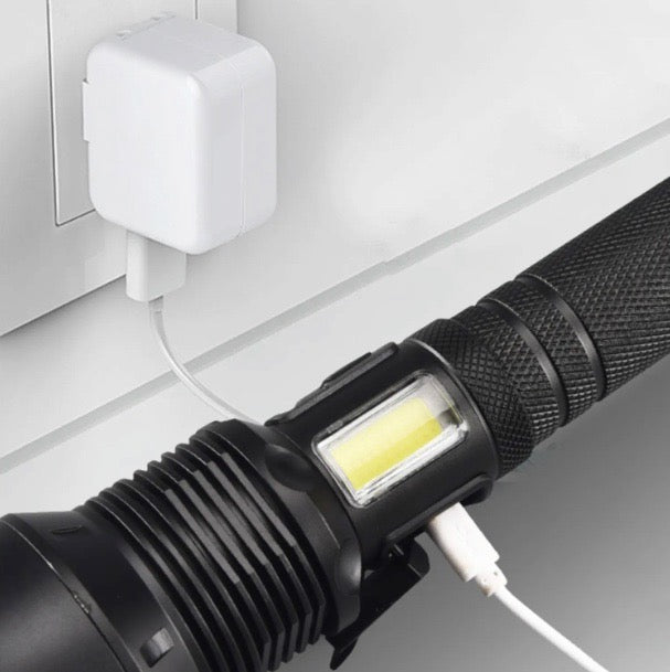 Load image into Gallery viewer, High Lumen Super Bright LED Rechargeable Tactical P90 Flashlight

