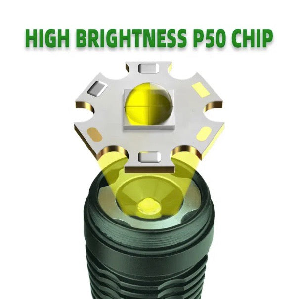 Load image into Gallery viewer, High Lumen USB Rechargeable Tactical LED P50 Flashlight w Portable Zoom
