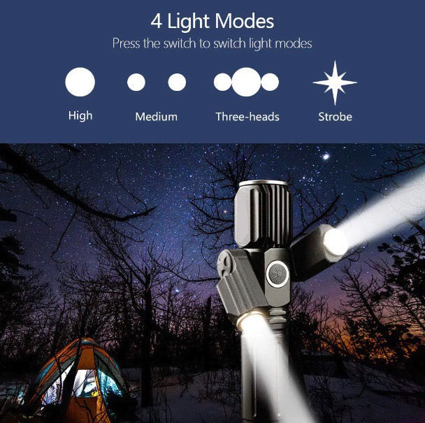 Load image into Gallery viewer, 3 Head Zoomable Rechargeable LED Flashlight
