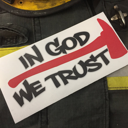 IN GOD WE TRUST RED LINE FIREFIGHTERS WINDOW DECAL