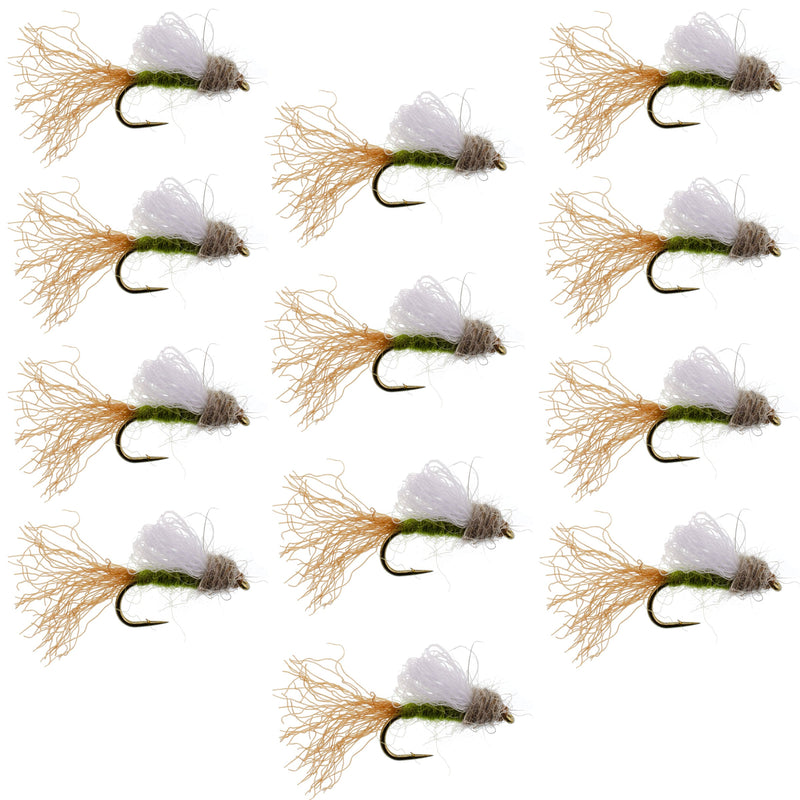Load image into Gallery viewer, Olive Iris Caddis Emerger Caddis  Trout Dry Fly - 12 Flies Hook Size 14
