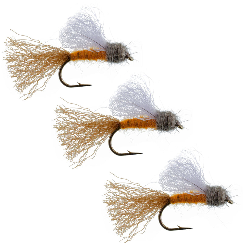 Load image into Gallery viewer, 3 Pack Orange Iris October Caddis Emerger Caddis  Trout Dry Fly - Hook Size 8
