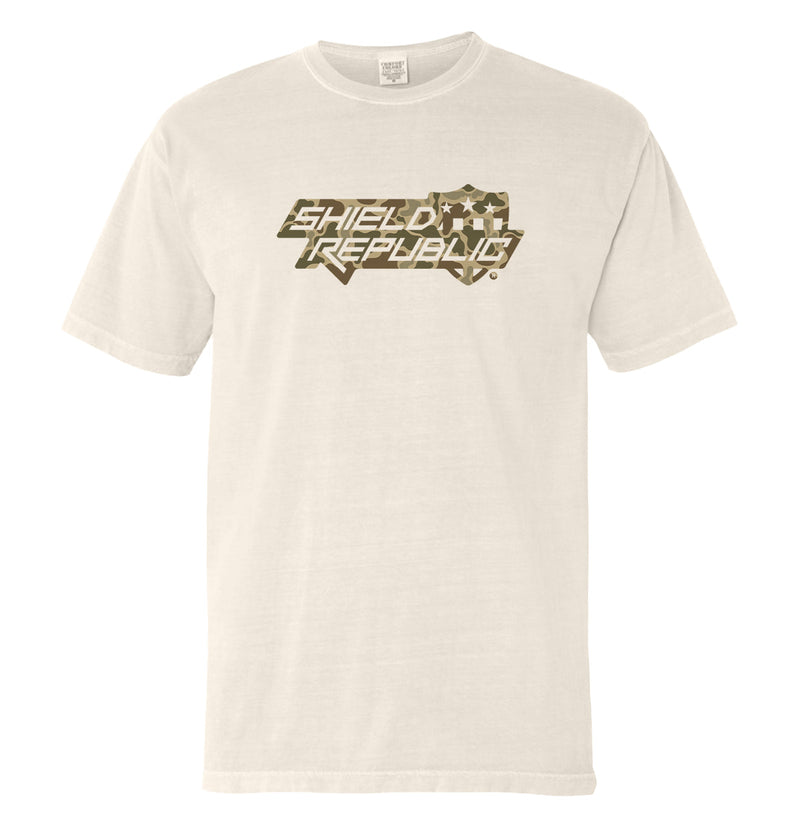 Load image into Gallery viewer, Shield Republic Duck Camo Stacked Logo (Front)
