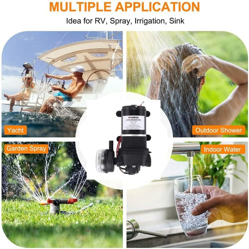 Load image into Gallery viewer, Camplux JK-4000 12V Water Pressure Diaphragm Pump 3.3GPM, 40PSI, 12.5LPM for RV Camper, Marine Boat, Lawn
