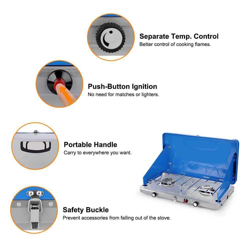 Camplux Propane Camping Stove 20,000 BTU, Camping Stoves 2 Burners with CSA Certification - Skoutley Outdoors LLC