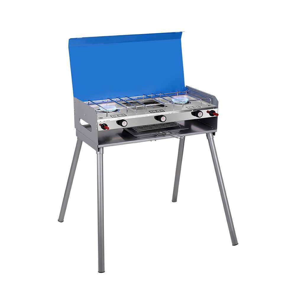 Camplux Propane Camping Stove 2 Burners & 1 Grill, 15,000 BTU Auto-Ignition - Skoutley Outdoors LLC