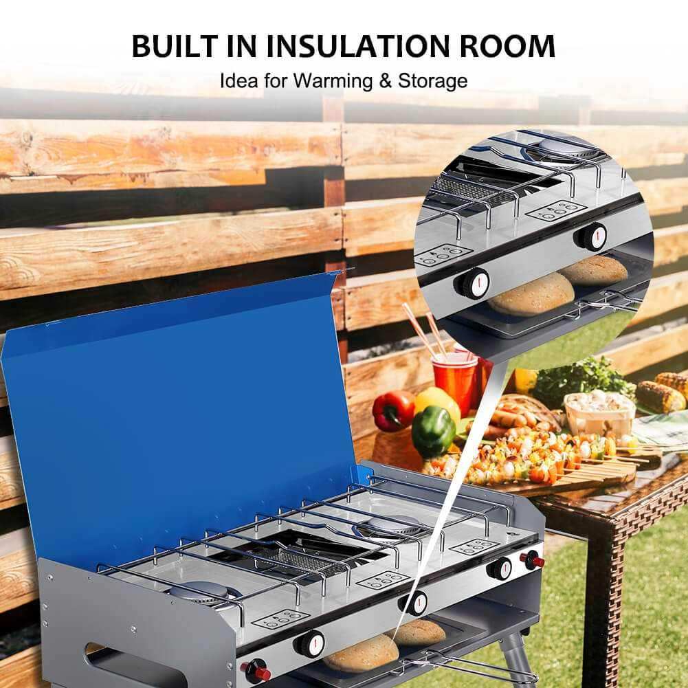Camplux Propane Camping Stove 2 Burners & 1 Grill, 15,000 BTU Auto-Ignition - Skoutley Outdoors LLC