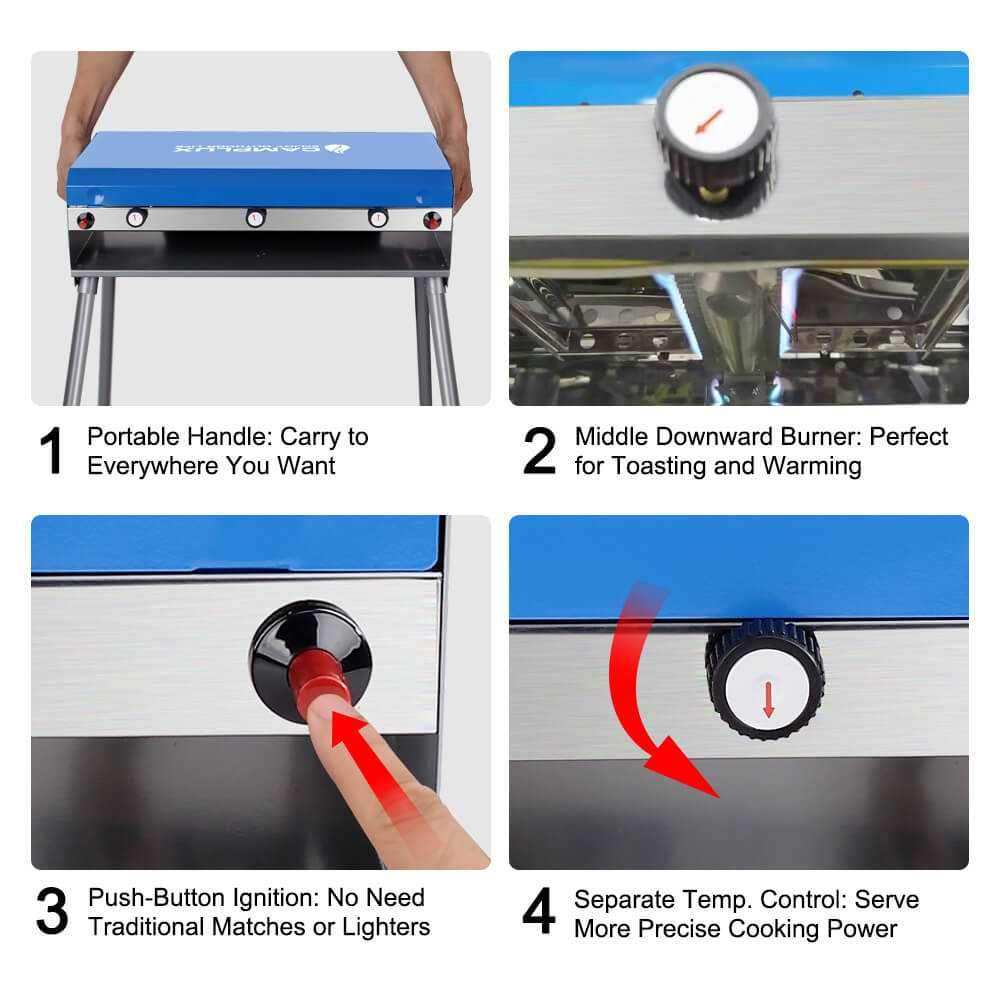 Camplux Propane Camping Stove 2 Burners & 1 Grill, 15,000 BTU Auto-Ignition - Skoutley Outdoors LLC