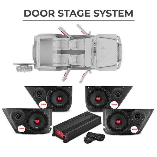 Jeep JKU 2007-2018 Ultimate Package – Loaded Sound Bar, Door Panels, Tailgate Subwoofers & Amplifiers