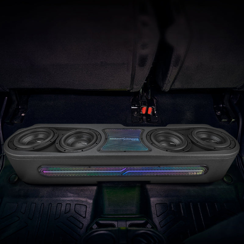 Load image into Gallery viewer, Jeep JT Gladiator Loaded Under Rear Seat Subwoofer Enclosure with 4 X 8" ZR8.2D, Leather Wrapped and Digital LED Lights | 1800 Watts RMS @ 1-Ohm
