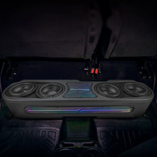 Jeep JT Gladiator Loaded Under Rear Seat Subwoofer Enclosure with 4 X 8" ZR8.2D, Leather Wrapped and Digital LED Lights | 1800 Watts RMS @ 1-Ohm