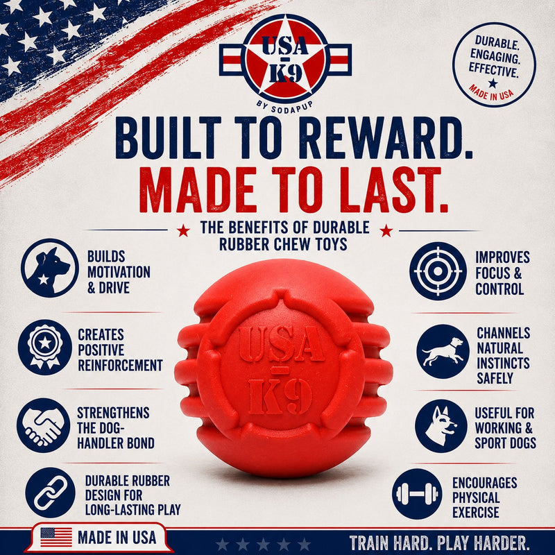 Load image into Gallery viewer, USA-K9 Stars and Stripes Rubber Dog Toy | K9 Handler Reward Toy | Red | USA Made
