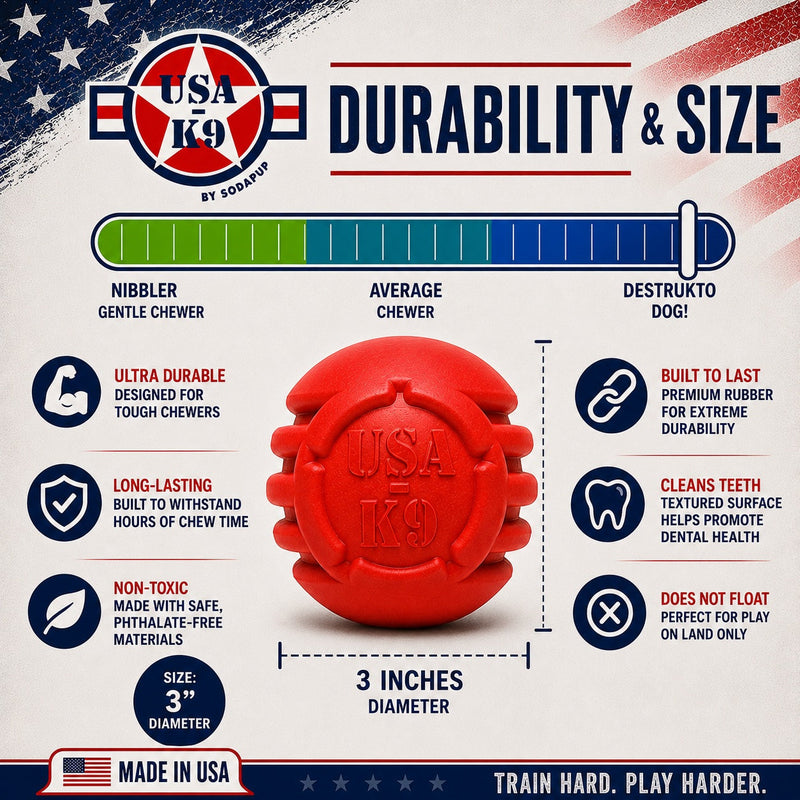 Load image into Gallery viewer, USA-K9 Stars and Stripes Rubber Dog Toy | K9 Handler Reward Toy | Red | USA Made
