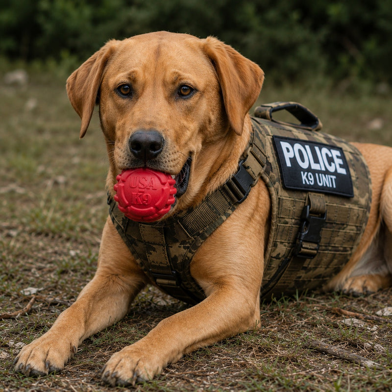 Load image into Gallery viewer, USA-K9 Stars and Stripes Rubber Dog Toy | K9 Handler Reward Toy | Red | USA Made
