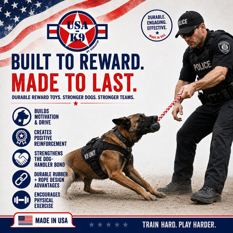 Load image into Gallery viewer, USA-K9 Magnum Stars and Stripes Rubber Dog Toy | K9 Handler Reward Toy | USA Made

