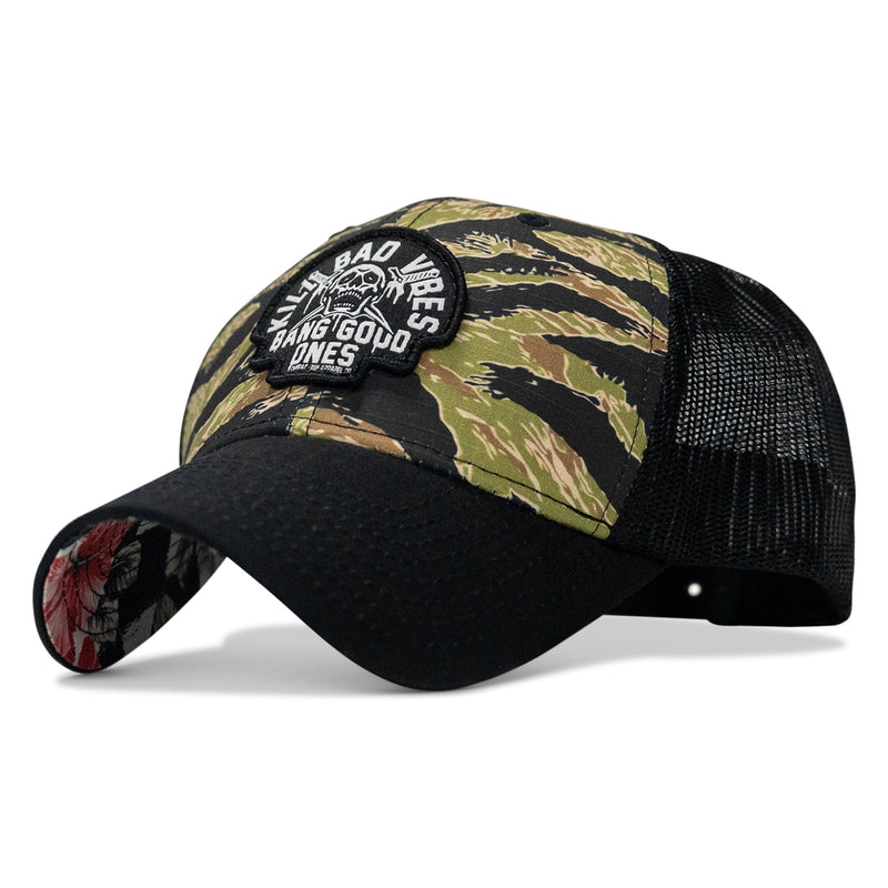 Load image into Gallery viewer, Kill Bad Vibes Skull Patch Original Ripstop Snapback Hat

