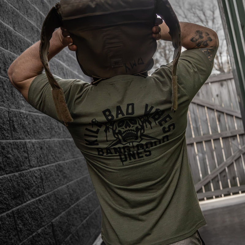 Load image into Gallery viewer, Kill Bad Vibes. Bang Good Ones Skull Men's T-Shirt
