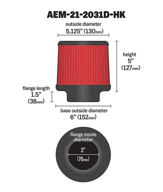 AEM Induction DryFlow Air Filter AIP21-2031D-HK