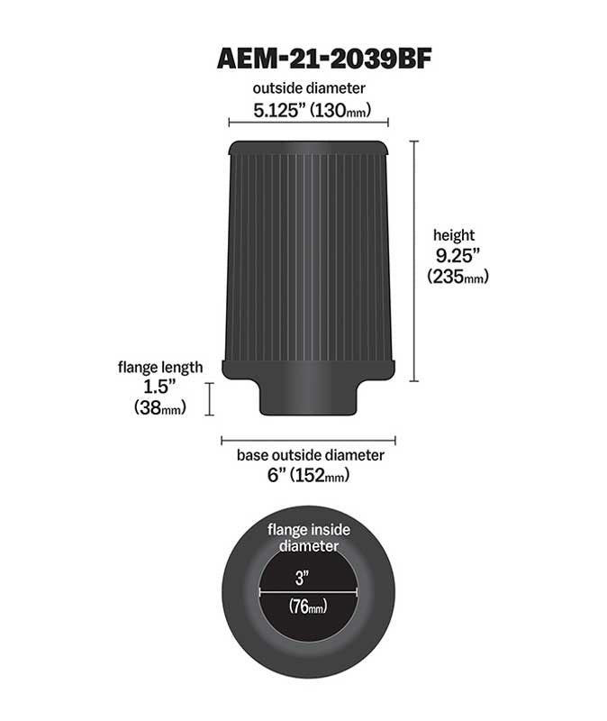 Load image into Gallery viewer, AEM Induction AEM Dryflow 3in. X 9in. Round Tapered Air Filter 21-2039BF
