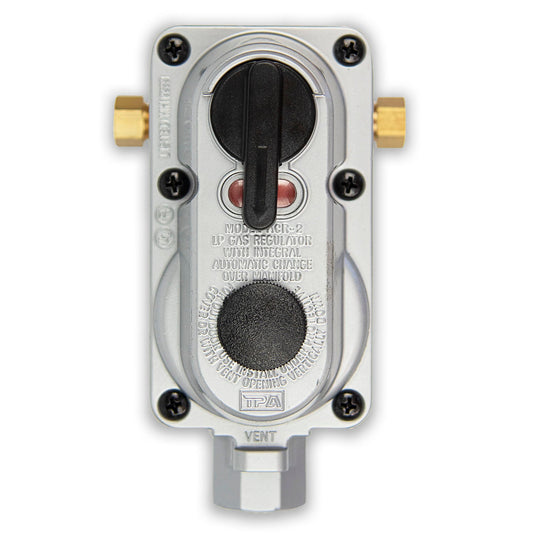 Flame King 2 Stage Auto Propane Gas Regulator with Pls Cover & Long Mount Bracket & 2-12" Pigtails