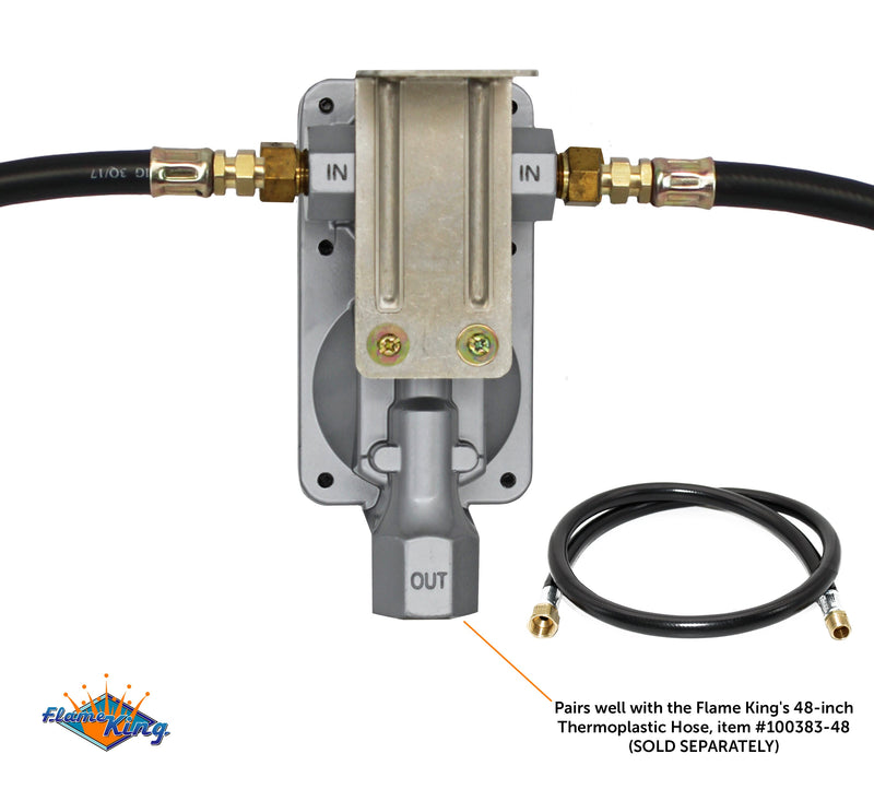 Load image into Gallery viewer, Flame King 2 Stage Auto Propane Gas Regulator with Pls Cover &amp; Long Mount Bracket &amp; 2-12" Pigtails
