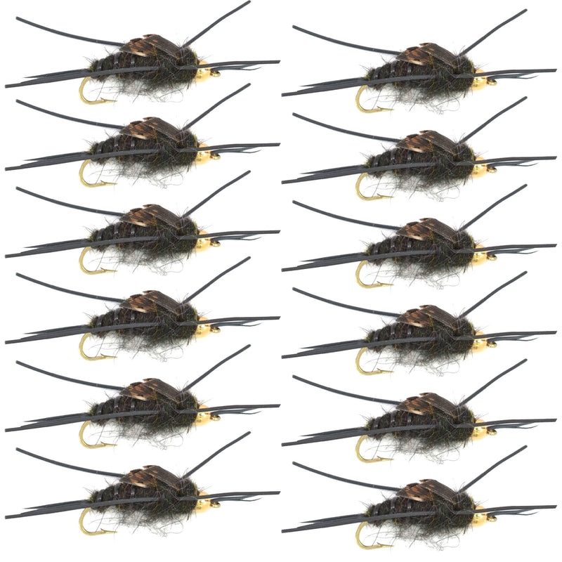 Load image into Gallery viewer, Tungsten Bead Kaufmann's Black Stone Fly with Rubber Legs - Stonefly Wet Fly - 1 Dozen Flies Hook Size 10

