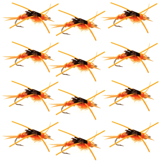 Tungsten Bead Kaufmann's Golden Stone Fly Nymph Rubber Legs - 1 Dozen Hook Size 8