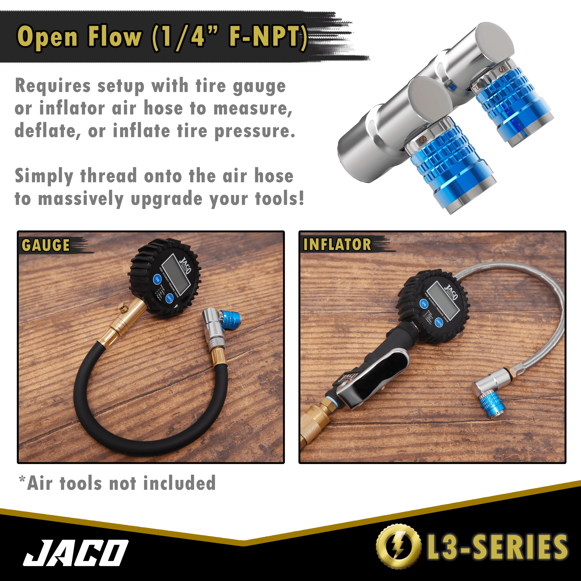 Lightning™ L3-Series Bike Tire Air Chuck - 1/4" F-NPT (Presta + Schrader Valves) | Open Flow (2 Pack) - Skoutley Outdoors LLC