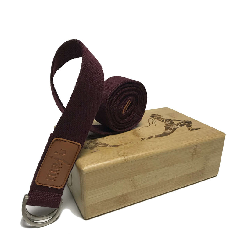 Load image into Gallery viewer, Laser Engraved Bamboo Yoga Block &amp; Strap Combo

