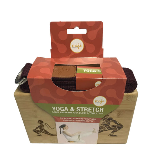 Laser Engraved Bamboo Yoga Block & Strap Combo