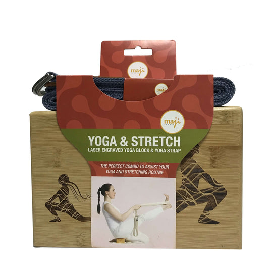Laser Engraved Bamboo Yoga Block & Strap Combo