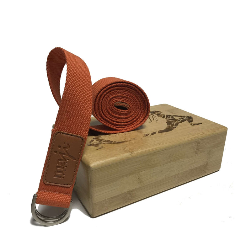 Load image into Gallery viewer, Laser Engraved Bamboo Yoga Block &amp; Strap Combo

