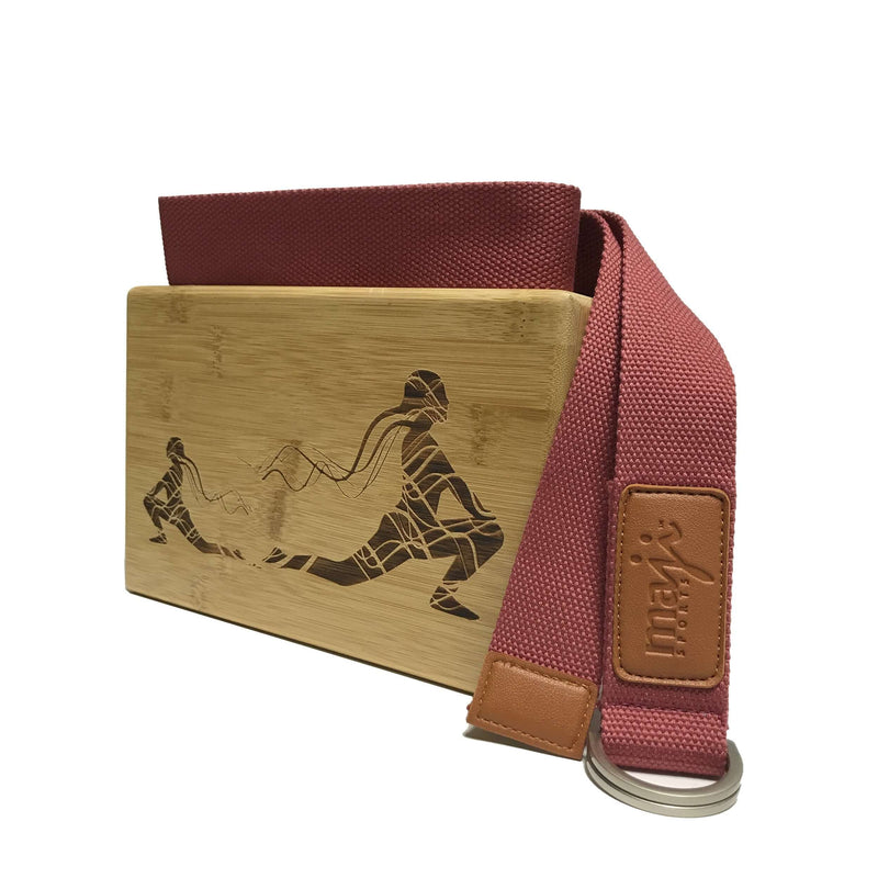 Load image into Gallery viewer, Laser Engraved Bamboo Yoga Block &amp; Strap Combo
