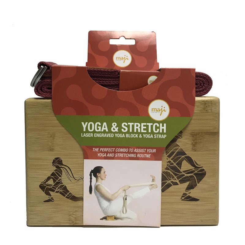 Load image into Gallery viewer, Laser Engraved Bamboo Yoga Block &amp; Strap Combo
