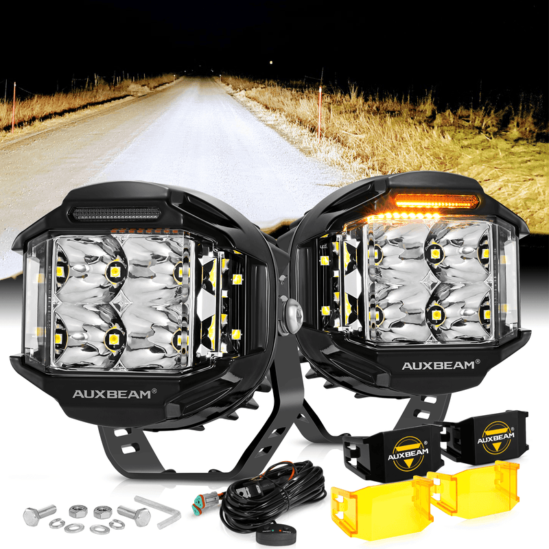 Load image into Gallery viewer, V-MAX Series | 4 Inch 92W 8960LM Combo Beam Side Shooter LED Round Pod Lights with Amber DRL
