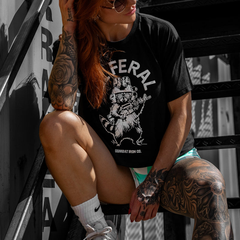 Load image into Gallery viewer, Lil Feral Raccoon Women's Crop T-Shirt
