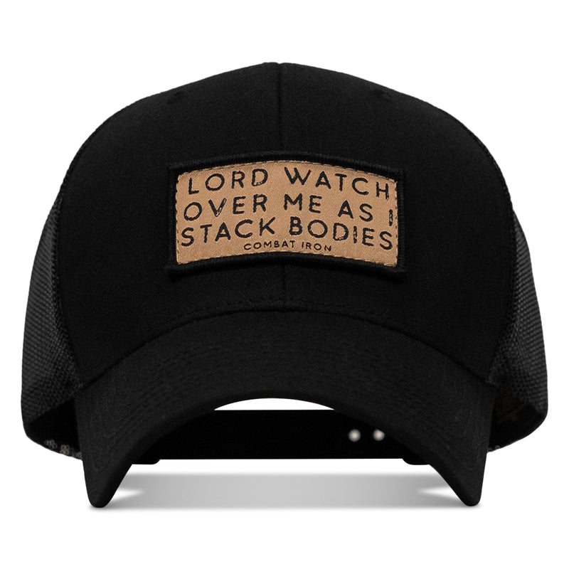 Load image into Gallery viewer, Lord Watch Over Me As I Stack Bodies Tan Patch Snapback Hat
